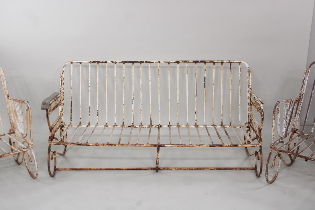 Set of 3 Wrought Iron Sofa & Chairs Garden Furniture Set (1 of 12)