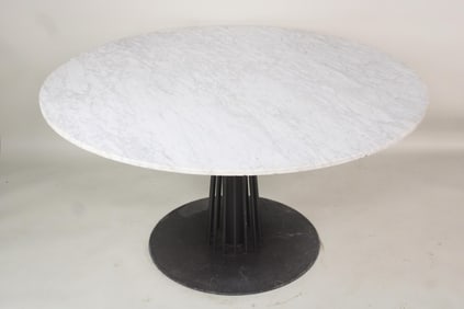 Iron Spindle Base Marble Top Dining Table, 1 of 2