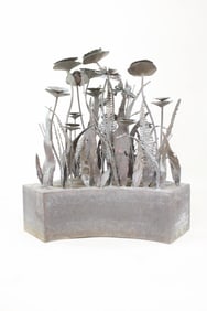 Brutalist Copper Sculptural Garden Water Fountain