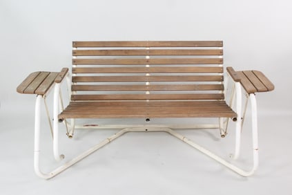 Mid Century Modern Outdoor Porch Glider, Teak and Tubular Metal