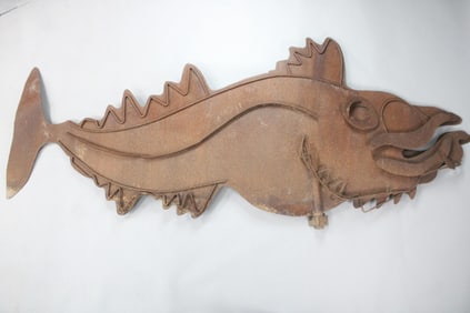 Huge 10 foot Abstract Brutalist Steel Fish Sculpture Sign