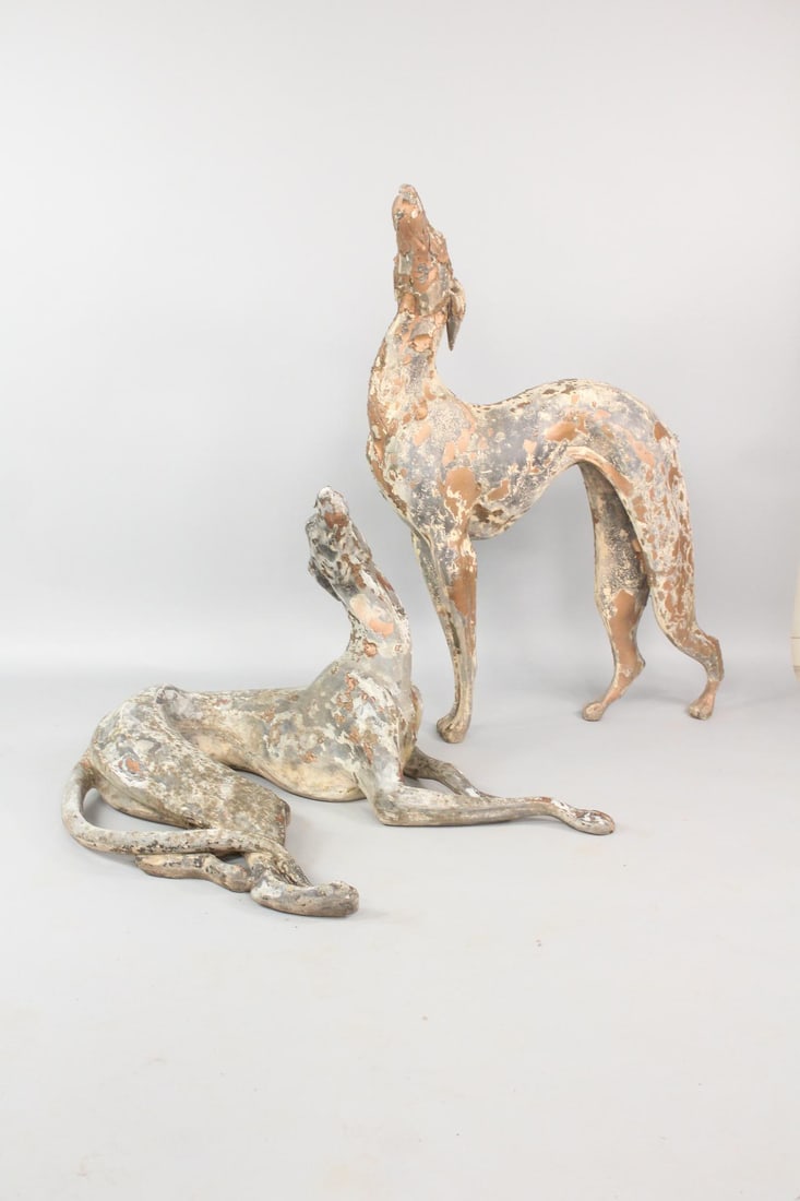 Pair of Oversized Fiberglass Greyhound Whippet Dog Sculptures (1 of 18)