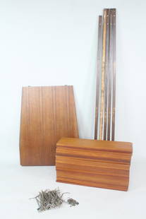 Danish Modern Wall Unit Desk Surface and Shelves, Poul Cadovius: Danish Modern Wall Unit Desk Surface and Shelves. This set includes 24 shelves, metal brackets to attach to wall strip pieces which there are 4 of the uprights that attach to the wall. The desk surfac