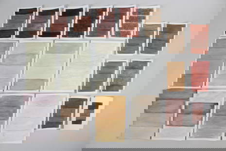 Group of 20 Clark Murray Gradient Paintings; Green, Brown, Red & Purple: Lot of 20 Clark Murray Gradient Minimalist Paintings; Green, Brown, Red & Purple.Groupof watercolor study paintings on 4x6 and 9x6 inch paper, all with 4 bands of color. Unsigned.This lot is in greens