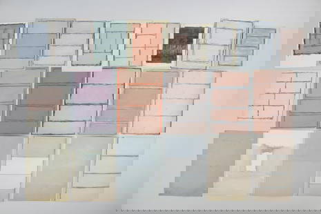 Group of 20 Clark Murray Gradient Paintings; Neutrals: Lot of 20 Clark Murray Gradient Minimalist Paintings; Neutrals.Groupof opaque(oil or acrylic) study paintings on 4x6 inch paper, many with 4 bands of color, and some with outlining. Most signed on the