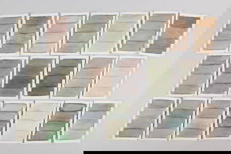 Group of 20 Clark Murray Gradient Paintings; Green & Brown: Lot of 20 Clark Murray Minimalist Gradient Paintings; Green & Brown. Groupof watercolor study paintingson 6 x 4inchpaper, all with 4 bands of color. Most signed Clark and dated 2000 on the back. This