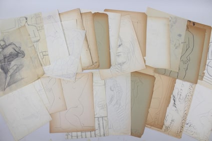 Lot of 27 Modernist Line Figure Drawings, Many Nudes