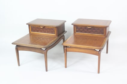Pair of Mid Century Modern Lane Basket Weave Side Tables