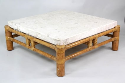Henredon Travertine Top Bamboo Coffee Table