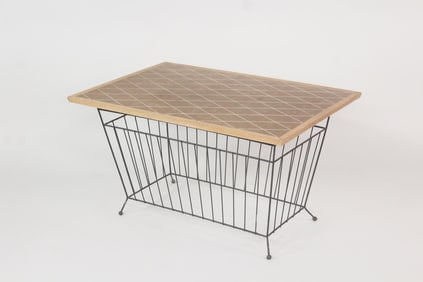 Inlaid Wood & Wrought Iron Coffee Table