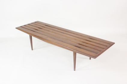 Mid-Century Modern Slatted Walnut Bench Coffee Table
