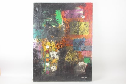 Mid Century Modern Abstract Painting Signed Jano 1962