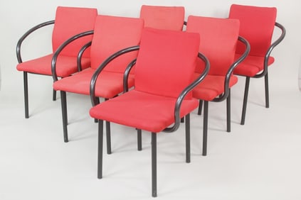 Set of 6 Postmodern Red 'Mandarin' Arm Chairs, Ettore Sottsass for Knoll