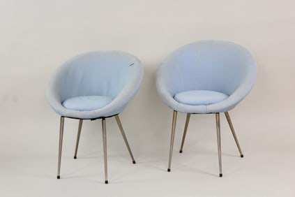 Pair of Mid-Century Modern Blue Saucer Chairs