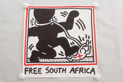 Large 4x4ft Keith Haring Free South Africa Poster, 1985