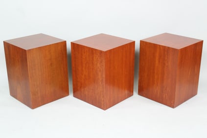 Group of 3 Minimalist Cherry Cube Side Table Pedestals