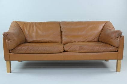 Danish Modern Brown Leather 2-Seat Sofa
