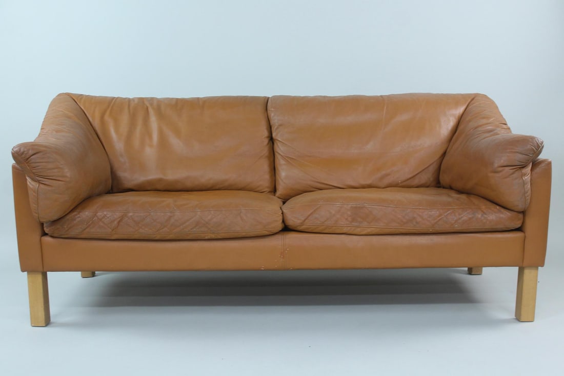 Danish Modern Brown Leather 2-Seat Sofa (1 of 17)