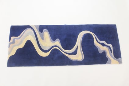 Edward Fields Modern Art Blue Abstract Wave Runner Rug
