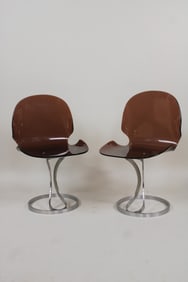Pair of French Smoked Lucite Space Age Chairs by Maison Rinck