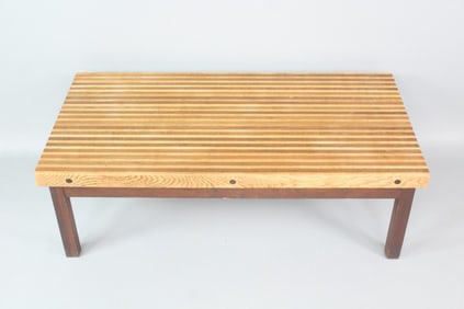 Mixed Wood Striped Butcher Block Top Coffee Table