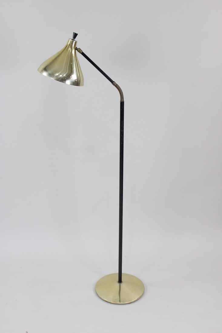 Mid-Century Modern Brass Standing Floor Lamp, Adjustable Gooseneck (1 of 5)