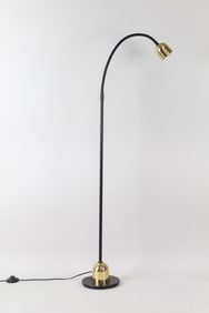 Mid-Century Modern Black & Brass Gooseneck Floor Lamp