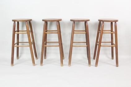 Set of 4 Simple Wood Bar Stools
