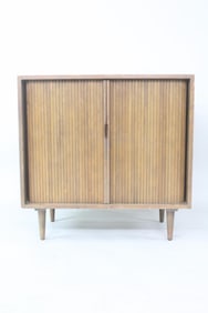 Mid Century Modern Tambour Door Credenza Cabinet