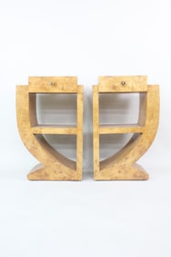Pair of Burl Wood Art Deco Nightstands