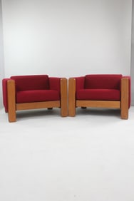 Pair of Minimalist Postmodern Lounge Chairs for Knoll by Jim Eldon