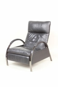Postmodern Black Leather Recliner Lounge Chair by DIA