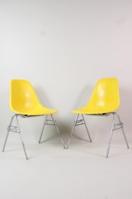Pair of Herman Miller Eames Stacking Shell Chairs, Bright Yellow