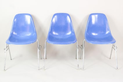 Set of 3 Herman Miller Eames Stacking Shell Chairs, Blue