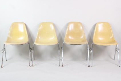 Set of 4 Herman Miller Eames Stacking Shell Chairs, Tan Ochre, 1 of 2