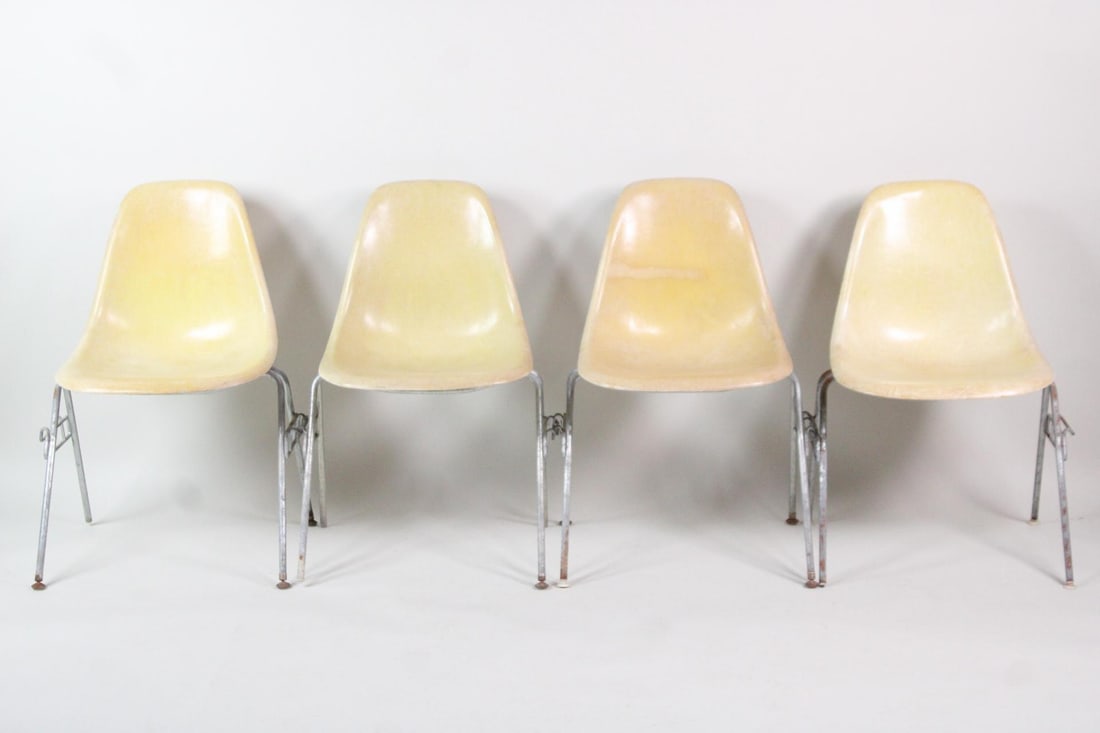 Set of 4 Herman Miller Eames Stacking Shell Chairs, Tan Ochre, 2 of 2 (1 of 15)