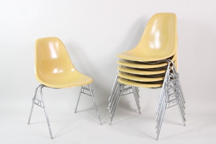 Set of 6 Herman Miller Eames Stacking Shell Chairs, Ochre, 2 of 2