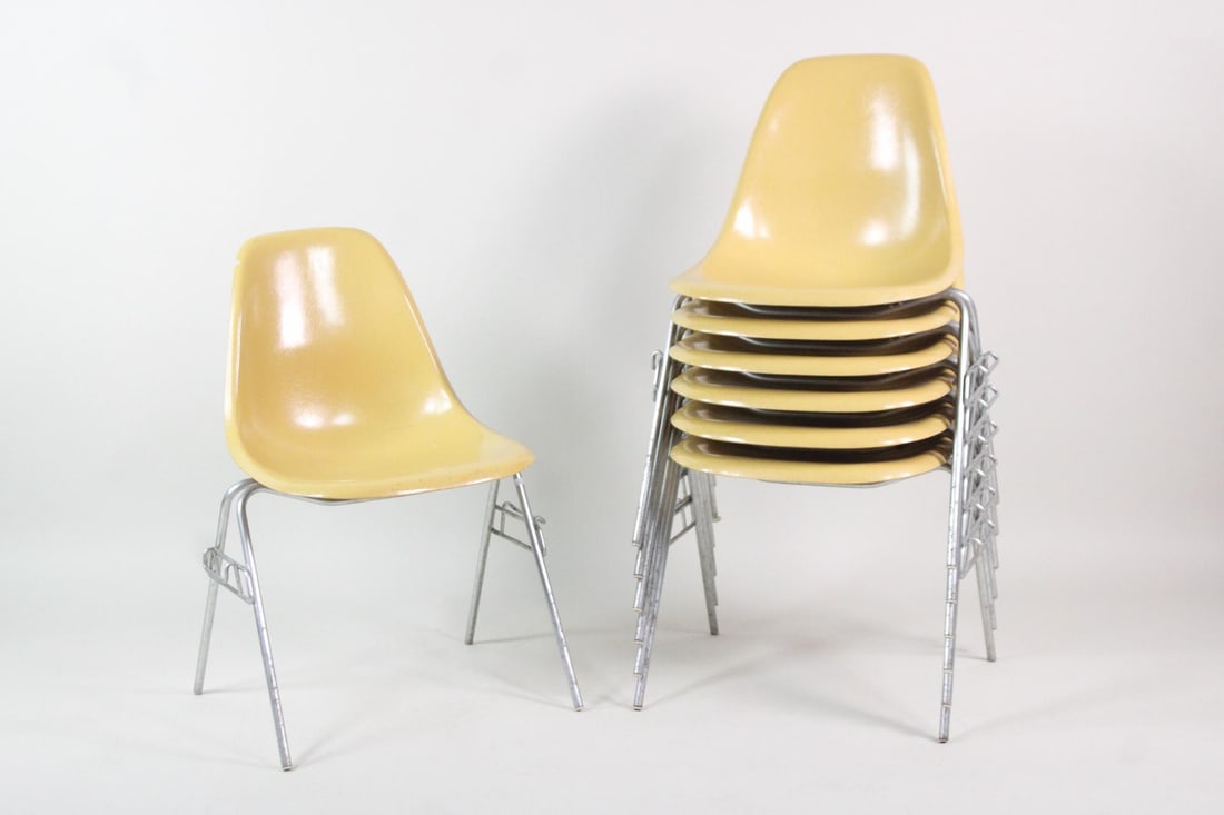 Set of 7 Herman Miller Eames Stacking Shell Chairs, Ochre (1 of 11)