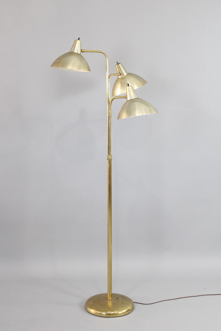 Mid-Century Modern 3 Shade Brass Floor Lamp, Gerald Thurston Style (1 of 9)