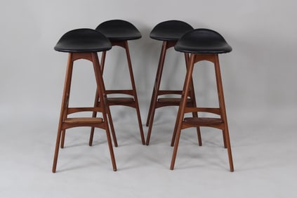 Set of 4 Danish Modern Teak Mobler Bar Stools, Erik Buck