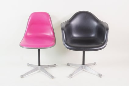 Pair of Herman Miller Eames Upholstered Shell Chairs, Pink & Black