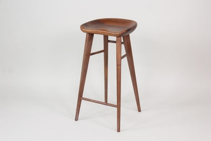 Wooden Barstool with Carved Seat