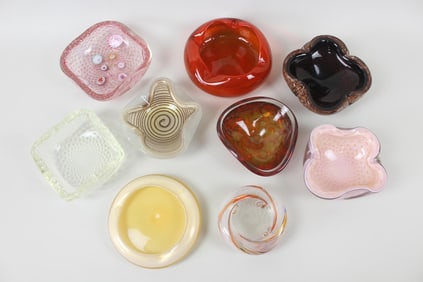 Lot of 9 Mid-Century Modern Murano Glass Ashtrays
