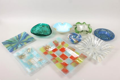 Lot of 9 Mid-Century Modern Glass Ashtrays, Murano & Higgins