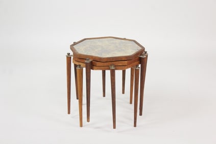 Set of 3 Octagonal Nesting Tables, Reverse Painted Glass
