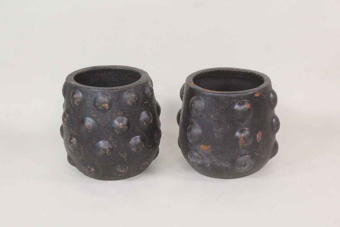 Pair of Sculptural Bumpy Pot Terra Cotta Garden Planters, Black (1 of 9)