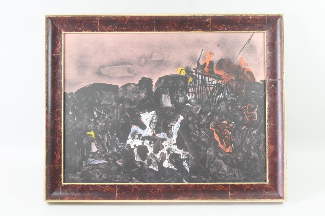 Framed Abstract Lithograph "Encounter" Signed Arthur Secunda: Mid Century Modern Framed Abstract Lithograph "Encounter" Signed Arthur Secunda. It is titled Encounter and numbered 25/80. It is nicely framed. Dimensions are 27.5 in h x 35 in w x 2 in d. Condition
