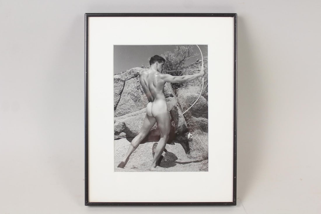 Bruce of LA Gay Male Nude Archer Photograph: Bruce of Los Angeles Bellas Gay Nude Man Photo Art. This is a black & white gelatin silver print photograph by Bruce Bellas, better known as "Bruce of Los Angeles," a pioneer in gay art and erotic pho