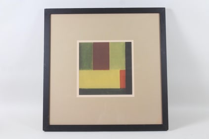 Framed Minimalist Geometric Cubist Pastel Drawing