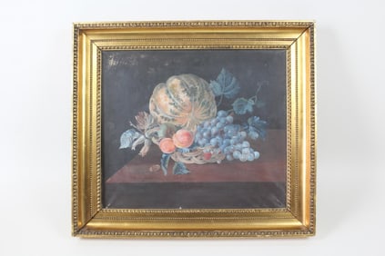 Framed 19th C Danish Fruit Still Life Gouache Painting